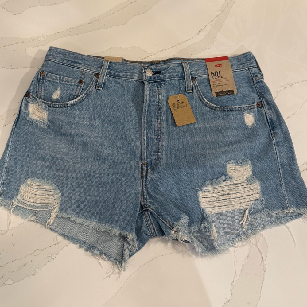 Levi's Distressed Light Blue Jean Shorts